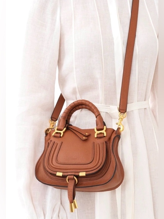 Chloe Handbags - Chloé Mini Marcie Crossbody Bag Tan Grained Leather Like New